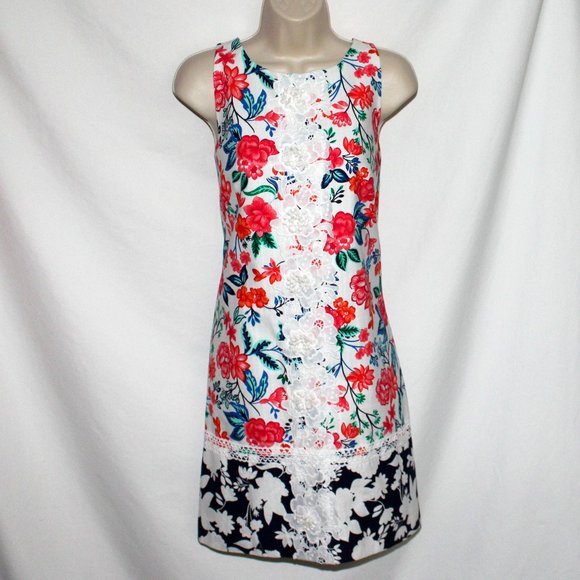 Eliza J Sleeveless Cotton Lined Hawaiian Floral Cruise Dress Size 6 Excellent!
